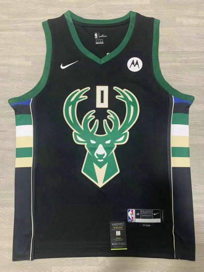 Maillot de Basket #0 Lillard Milwaukee Bucks 2022-23 Noir Brodé